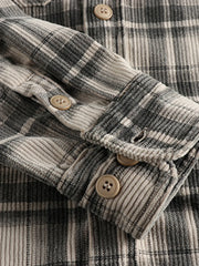 Men's Plus Size Button Down Plaid Corduroy Shirt with Chest Pockets