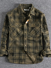 Men's Plus Size Button Down Plaid Corduroy Shirt with Chest Pockets Green Plaid / M