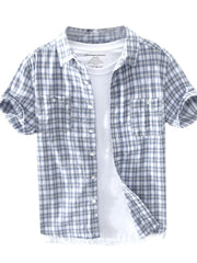 Men's Plus Size Button Down Plaid Short Sleeve Shirt