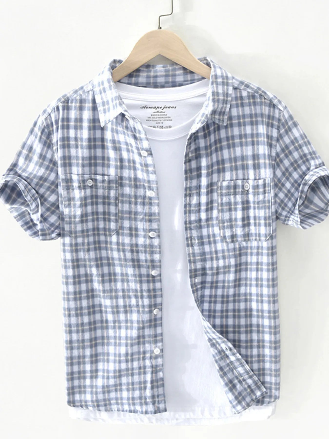 Men's Plus Size Button Down Plaid Short Sleeve Shirt Blue / M