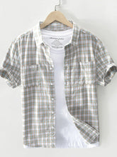 Men's Plus Size Button Down Plaid Short Sleeve Shirt Grey / M