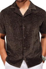 Men's Plus Size Button Down Short Sleeve Shirt Coffee Brown / L