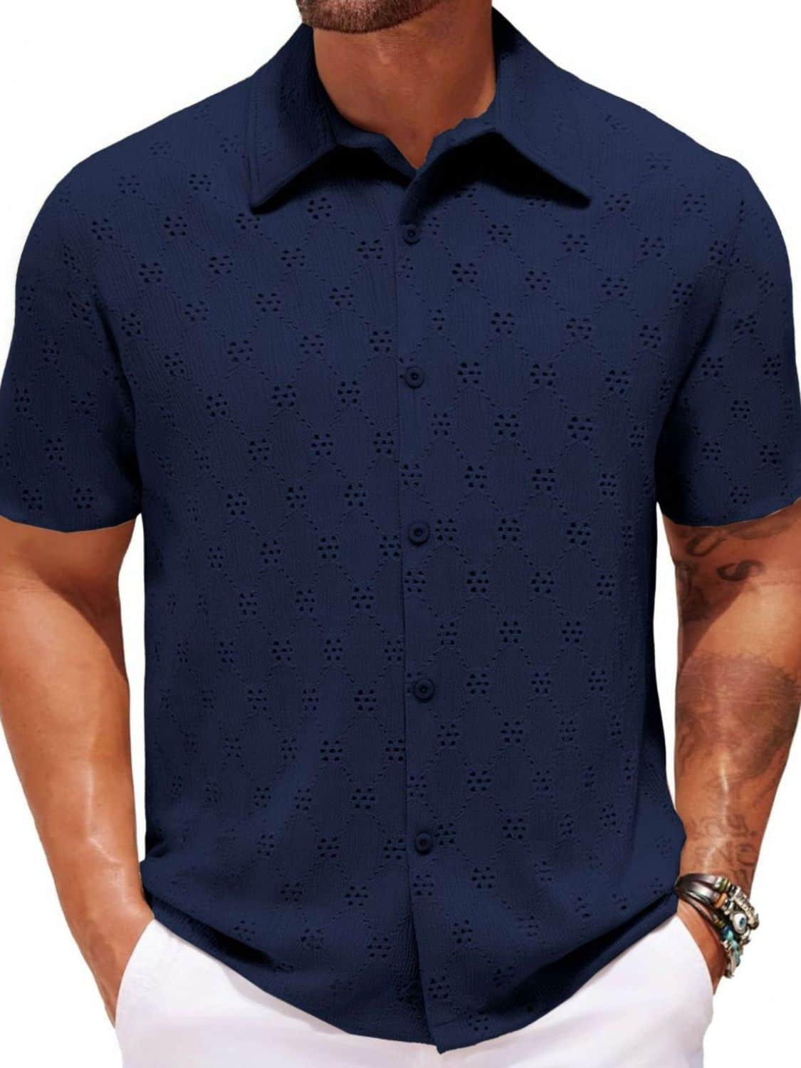 Men's Plus Size Button Down Short Sleeve Shirt Navy / XL