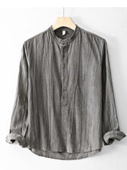 Men's Plus Size Button Front Long Sleeve Blouse Dark Gray / M