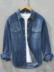 Men's Plus Size Button Up Long Sleeve Denim Shirt Dark Blue / M