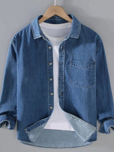 Men's Plus Size Button Up Long Sleeve Denim Shirt Denim Blue / M