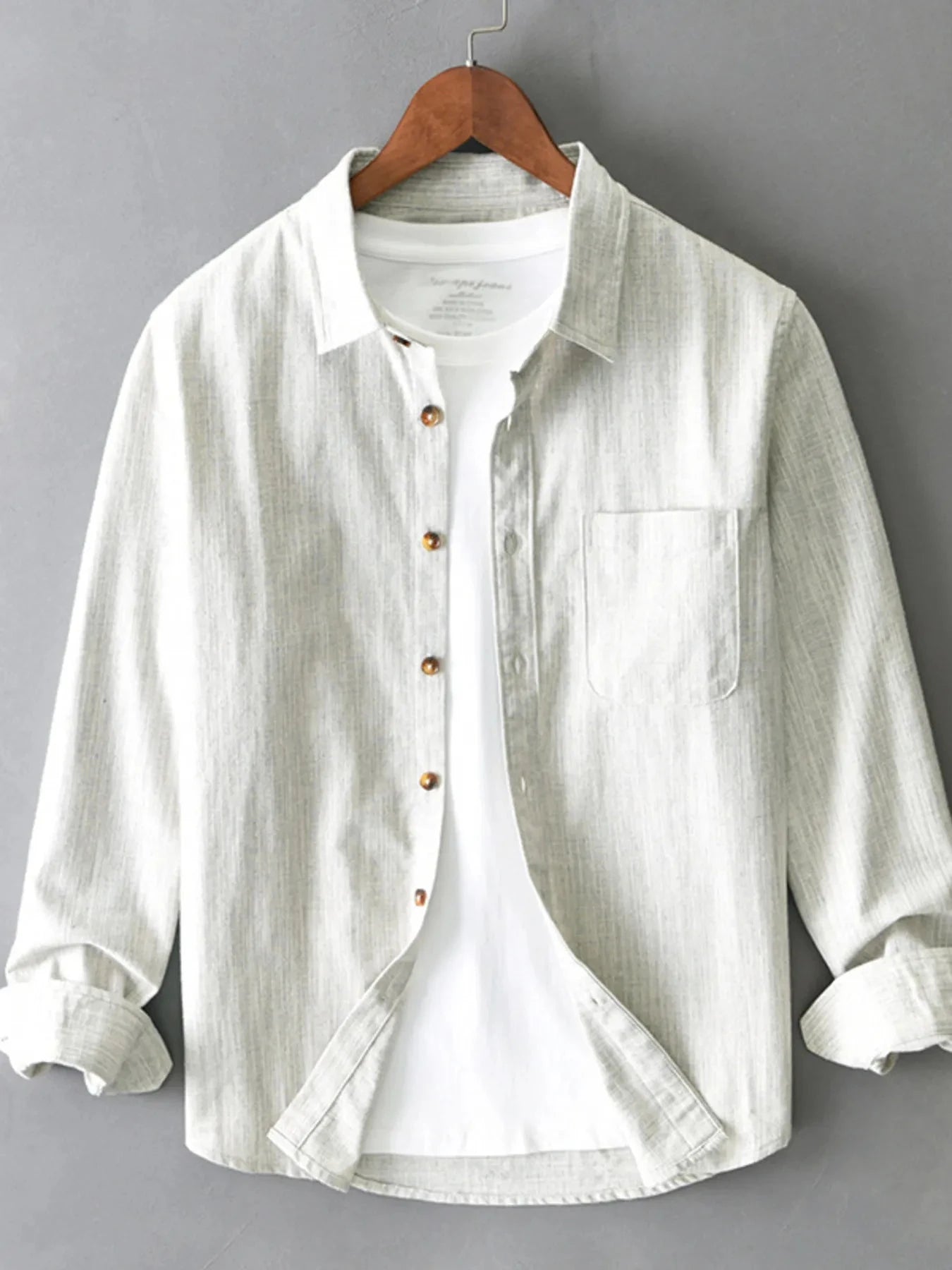 Men's Plus Size Button-Up Long Sleeve Shirt Apricot / M