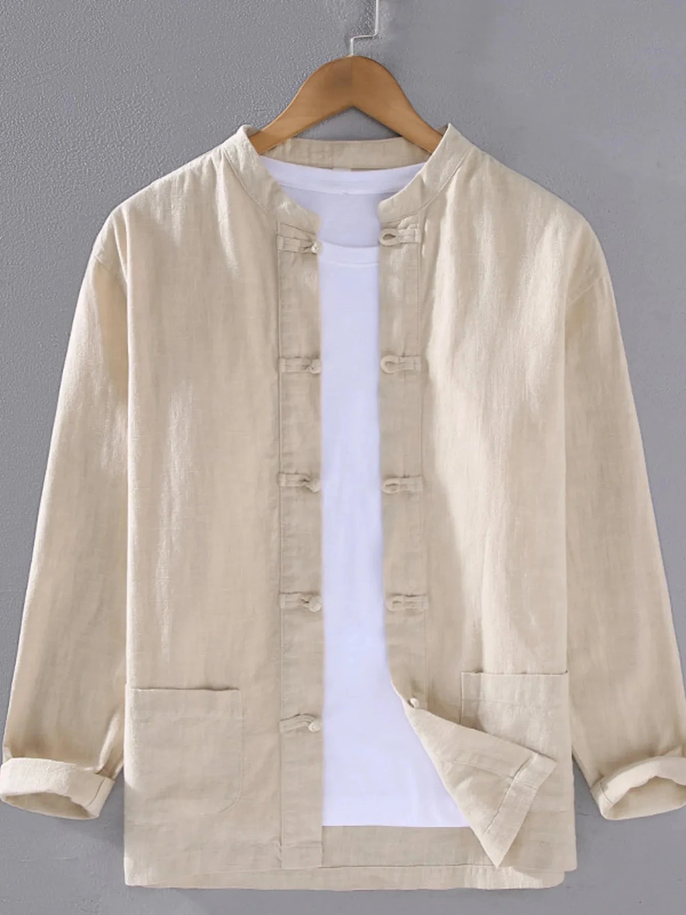 Men's Plus Size Button Up Long Sleeve Shirt Apricot / M