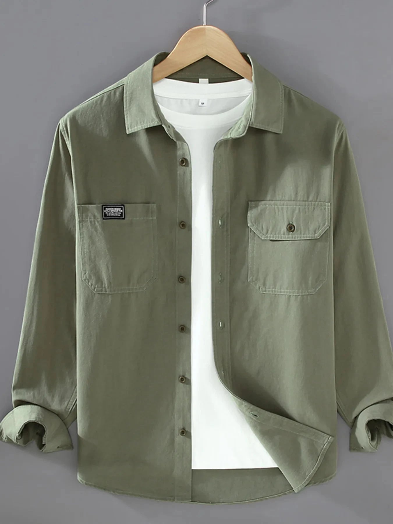 Men's Plus Size Button Up Long Sleeve Shirt Army Green / M