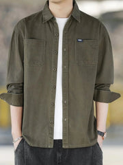 Men's Plus Size Button Up Long Sleeve Shirt Army Green / M