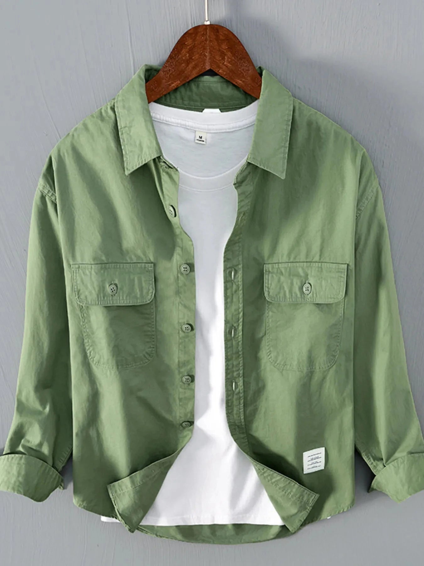 Men's Plus Size Button Up Long Sleeve Shirt Army Green / M