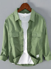 Men's Plus Size Button Up Long Sleeve Shirt Army Green / M