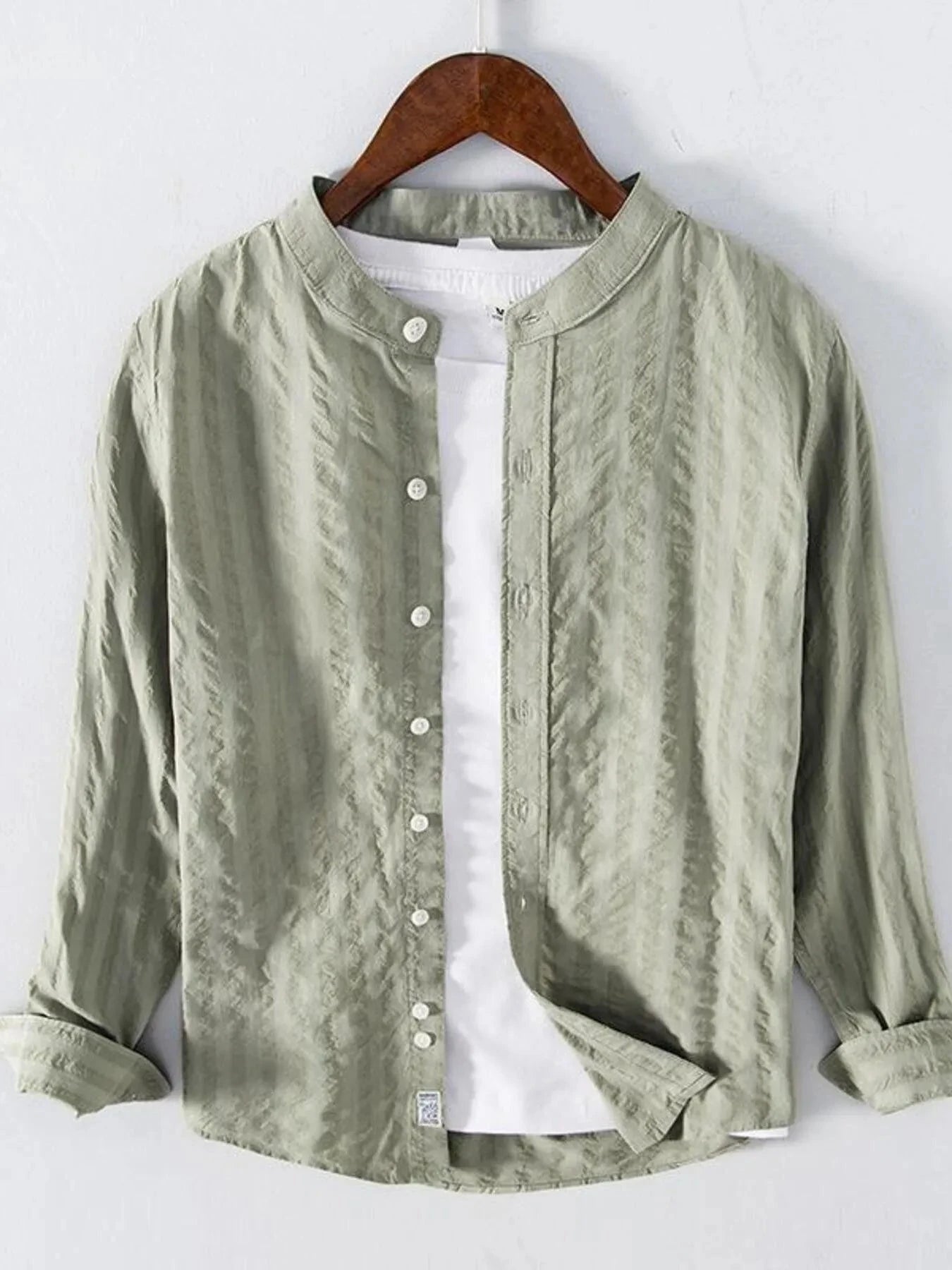 Men's Plus Size Button Up Long Sleeve Shirt Army Green / M