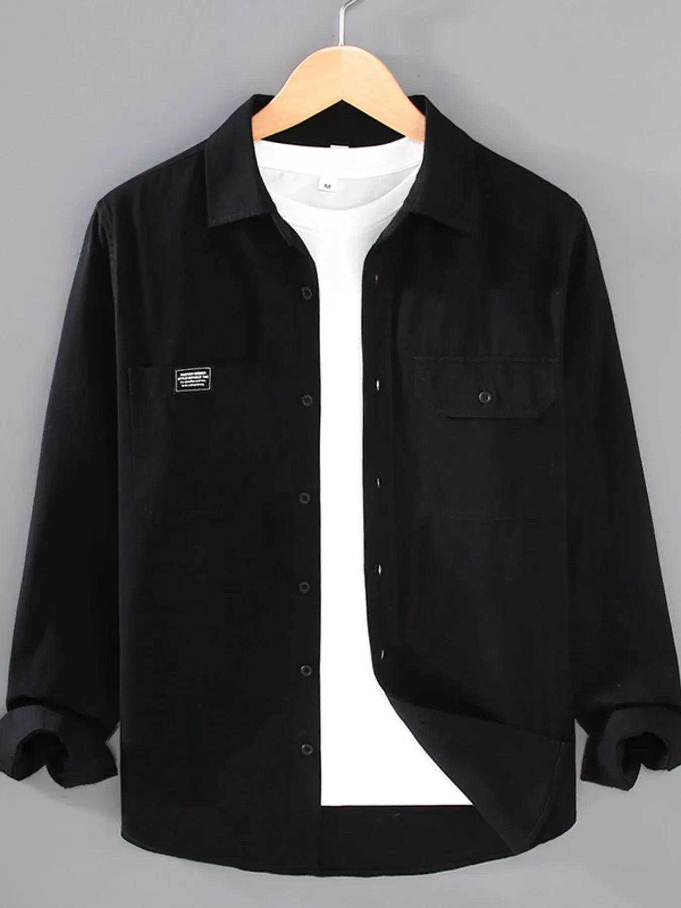Men's Plus Size Button Up Long Sleeve Shirt Black / M