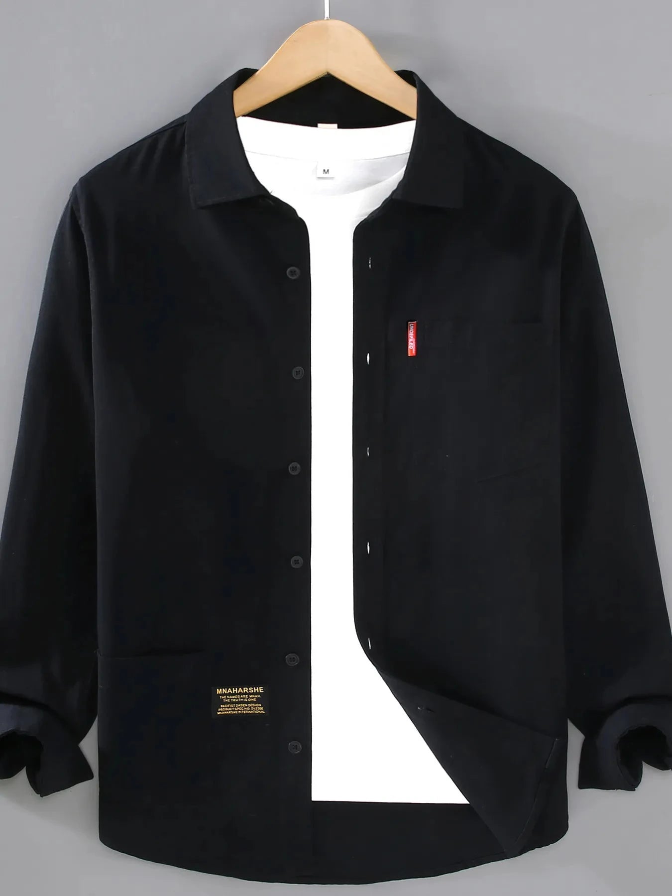 Men's Plus Size Button Up Long Sleeve Shirt Black / M