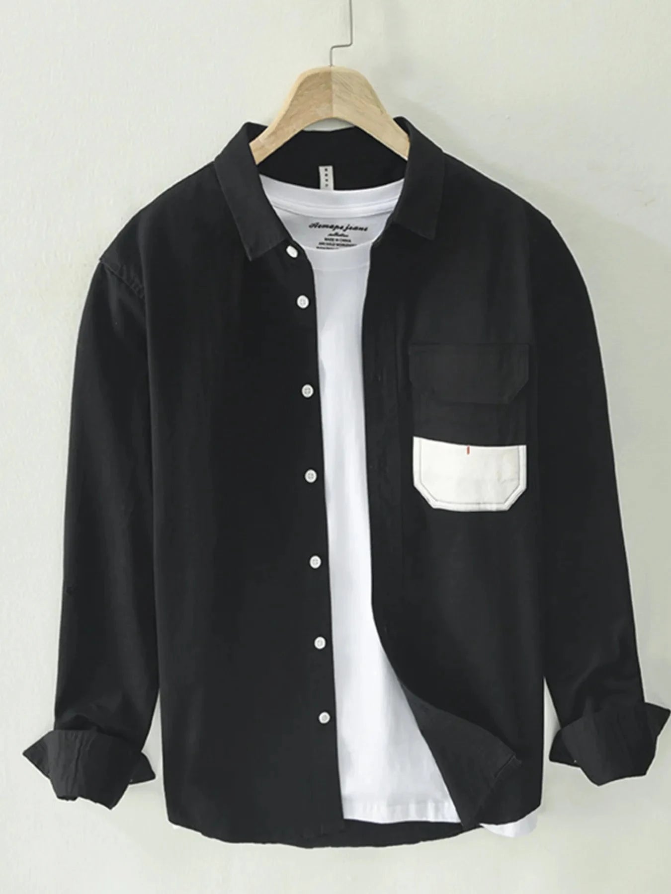 Men's Plus Size Button Up Long Sleeve Shirt Black / M