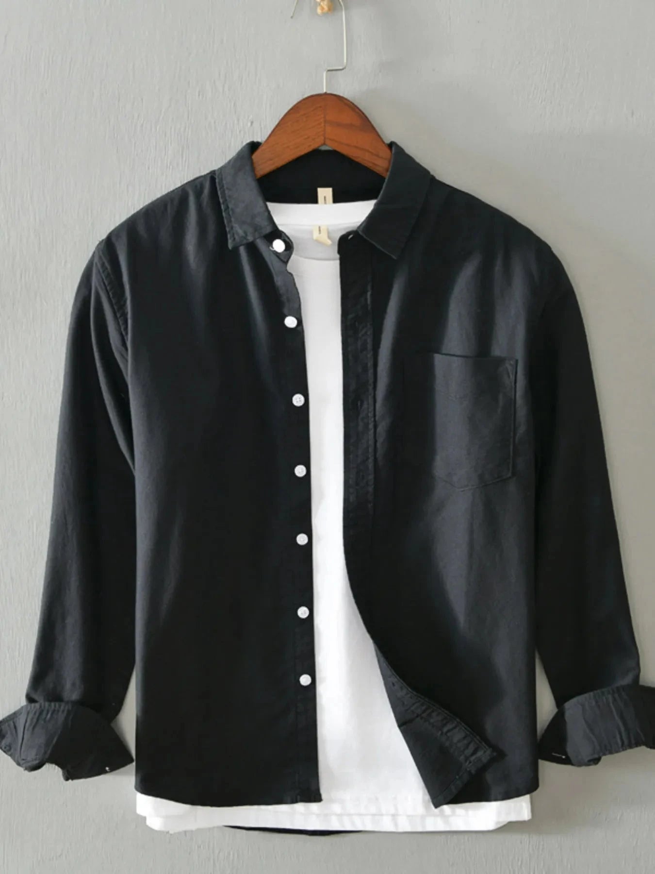 Men's Plus Size Button Up Long Sleeve Shirt Black / M