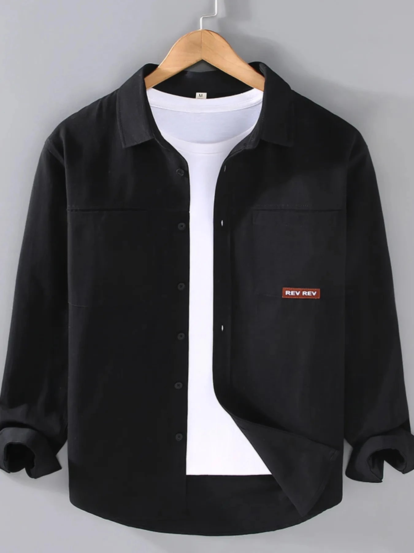 Men's Plus Size Button Up Long Sleeve Shirt Black / M