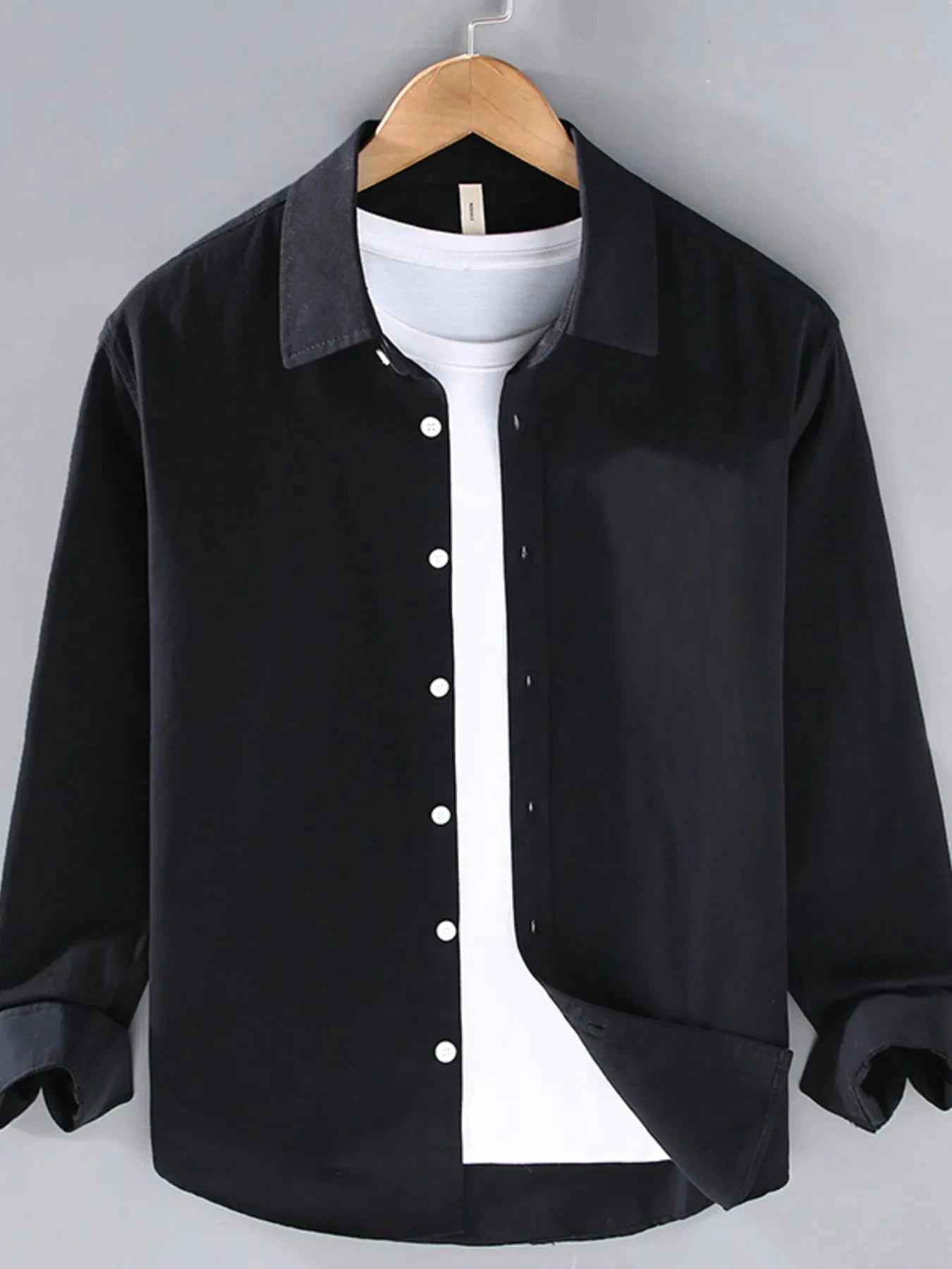 Men's Plus Size Button Up Long Sleeve Shirt Black / M