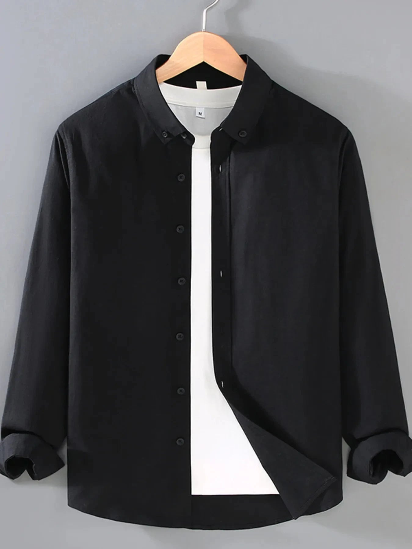 Men's Plus Size Button Up Long Sleeve Shirt Black / M