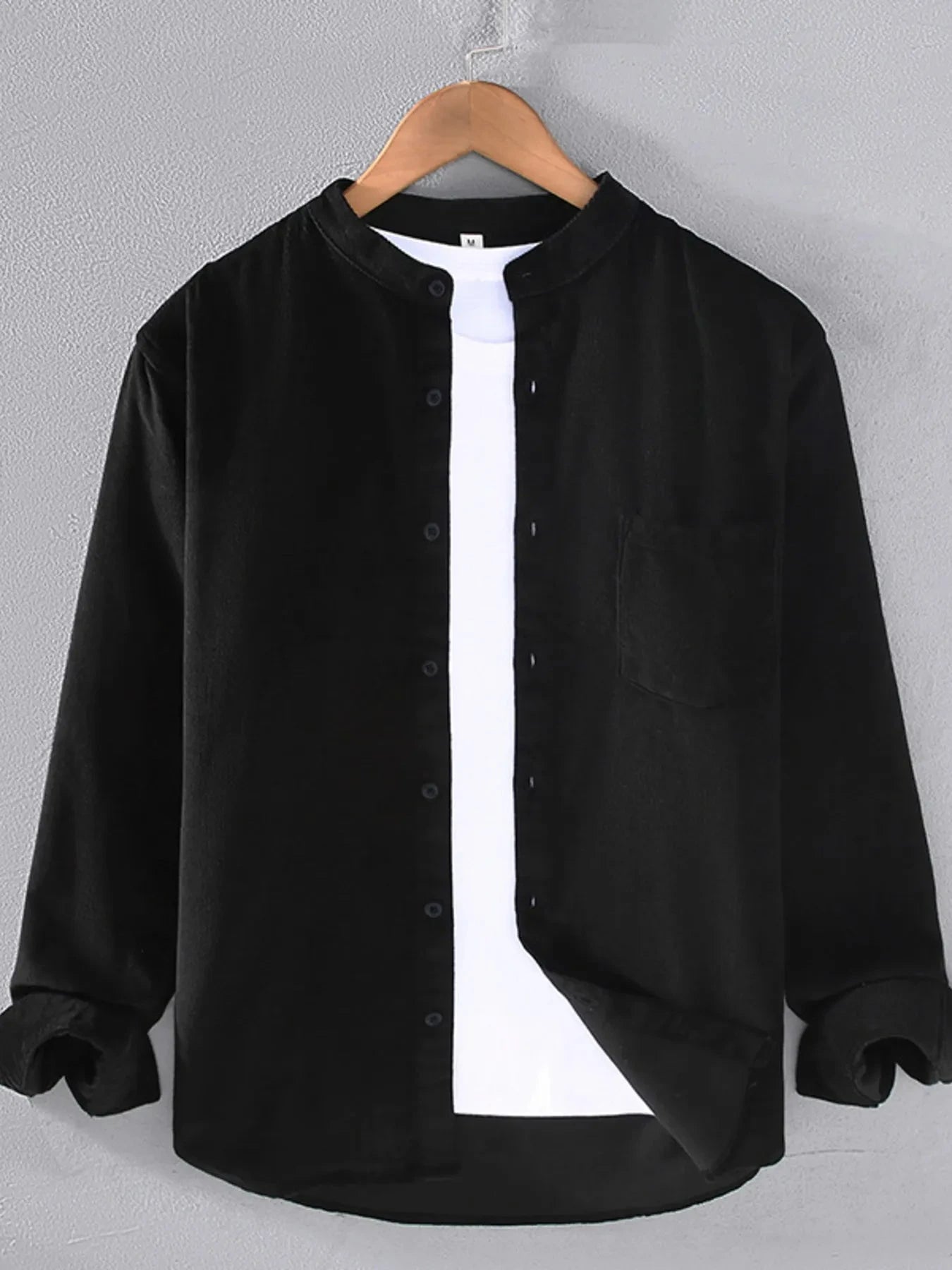 Men's Plus Size Button Up Long Sleeve Shirt Black / M
