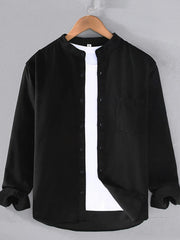 Men's Plus Size Button Up Long Sleeve Shirt Black / M