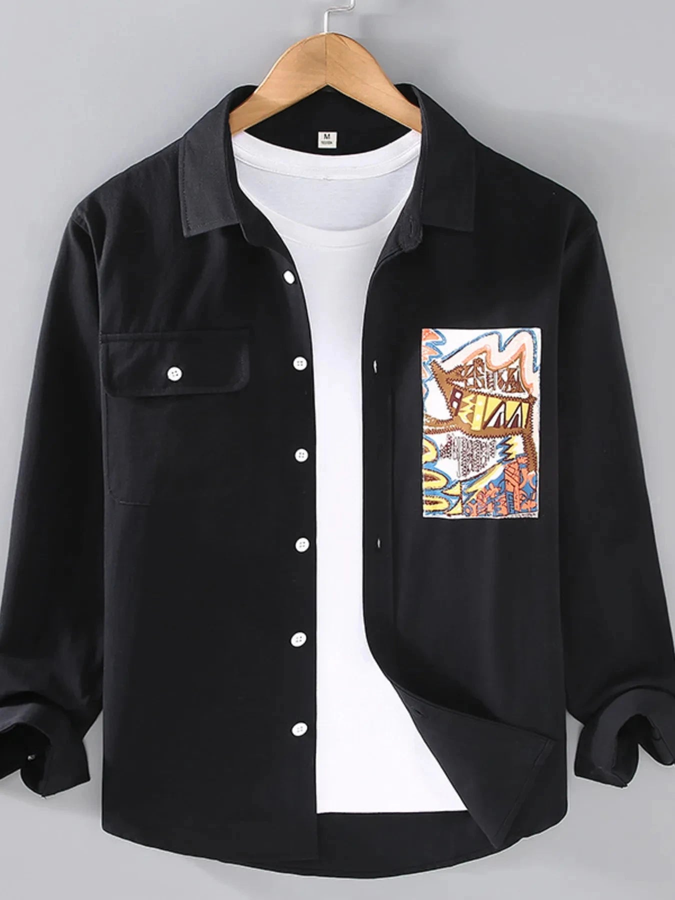 Men's Plus Size Button Up Long Sleeve Shirt Black / M