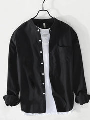 Men's Plus Size Button Up Long Sleeve Shirt Black / M