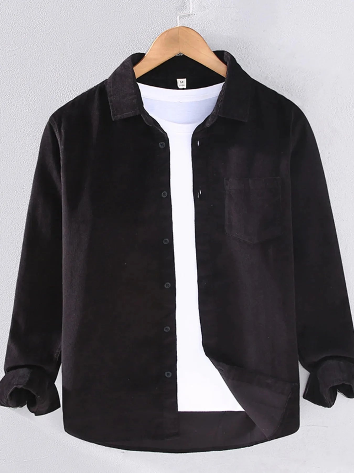 Men's Plus Size Button Up Long Sleeve Shirt Black / M