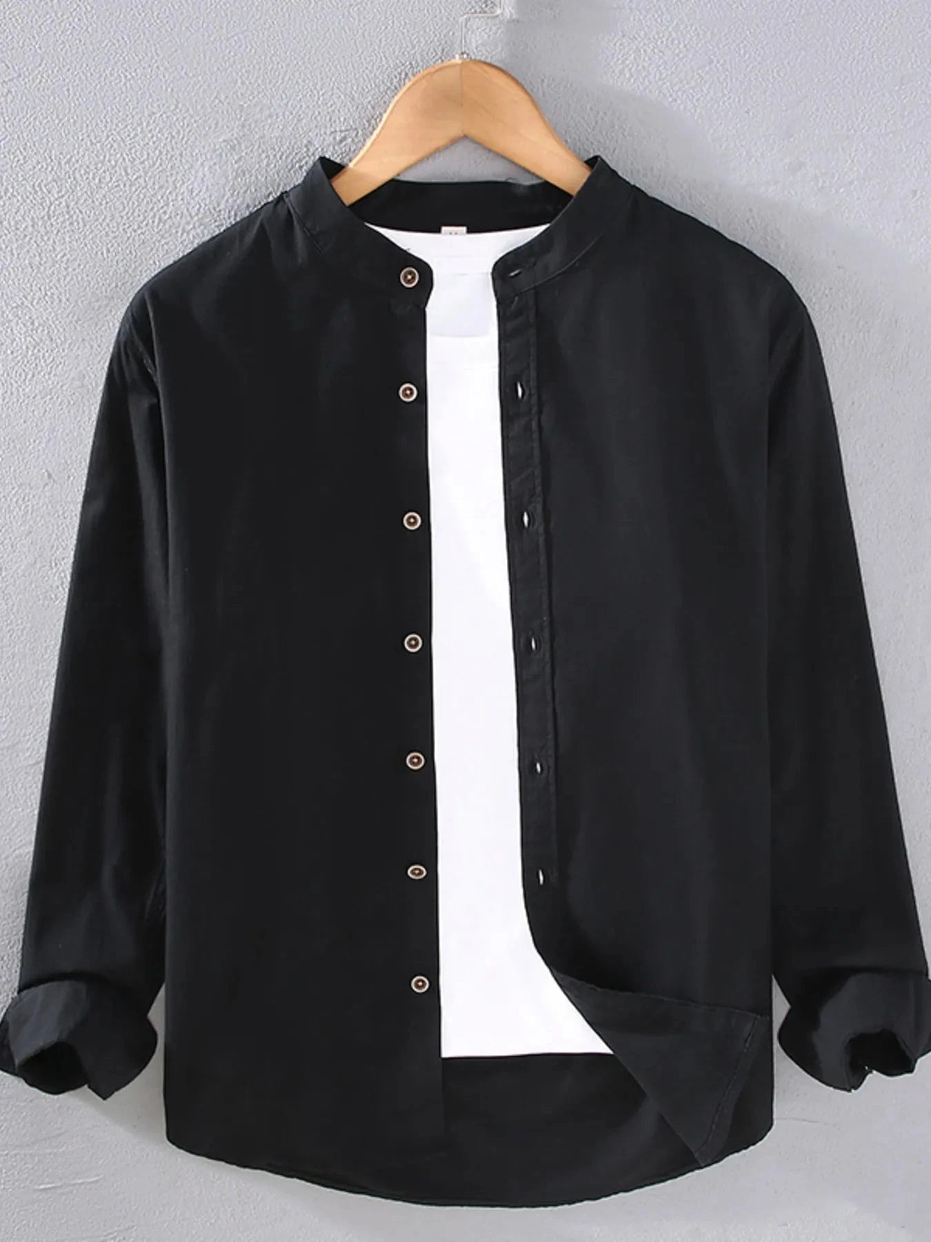 Men's Plus Size Button Up Long Sleeve Shirt Black / M