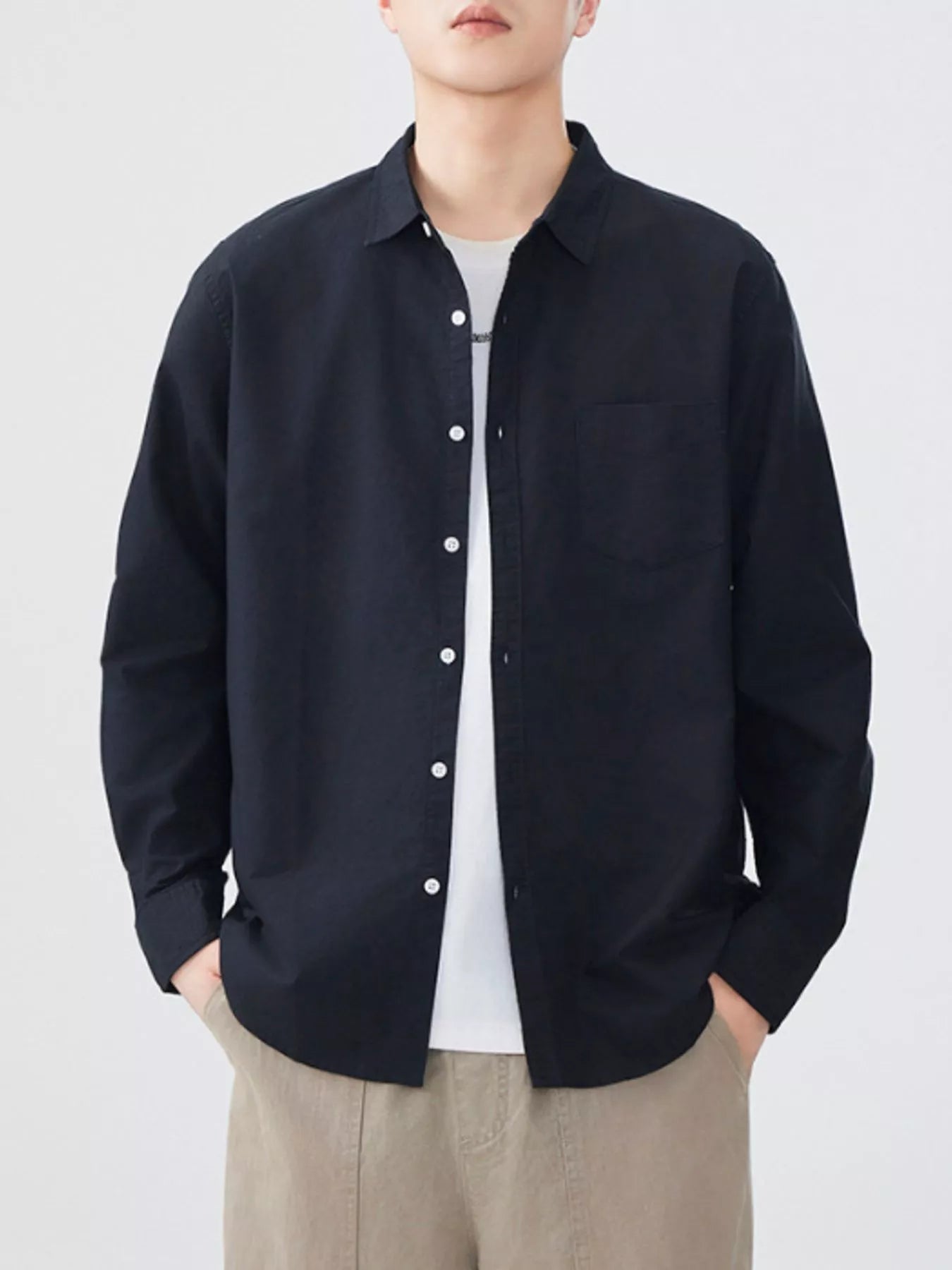 Men's Plus Size Button Up Long Sleeve Shirt Black / M