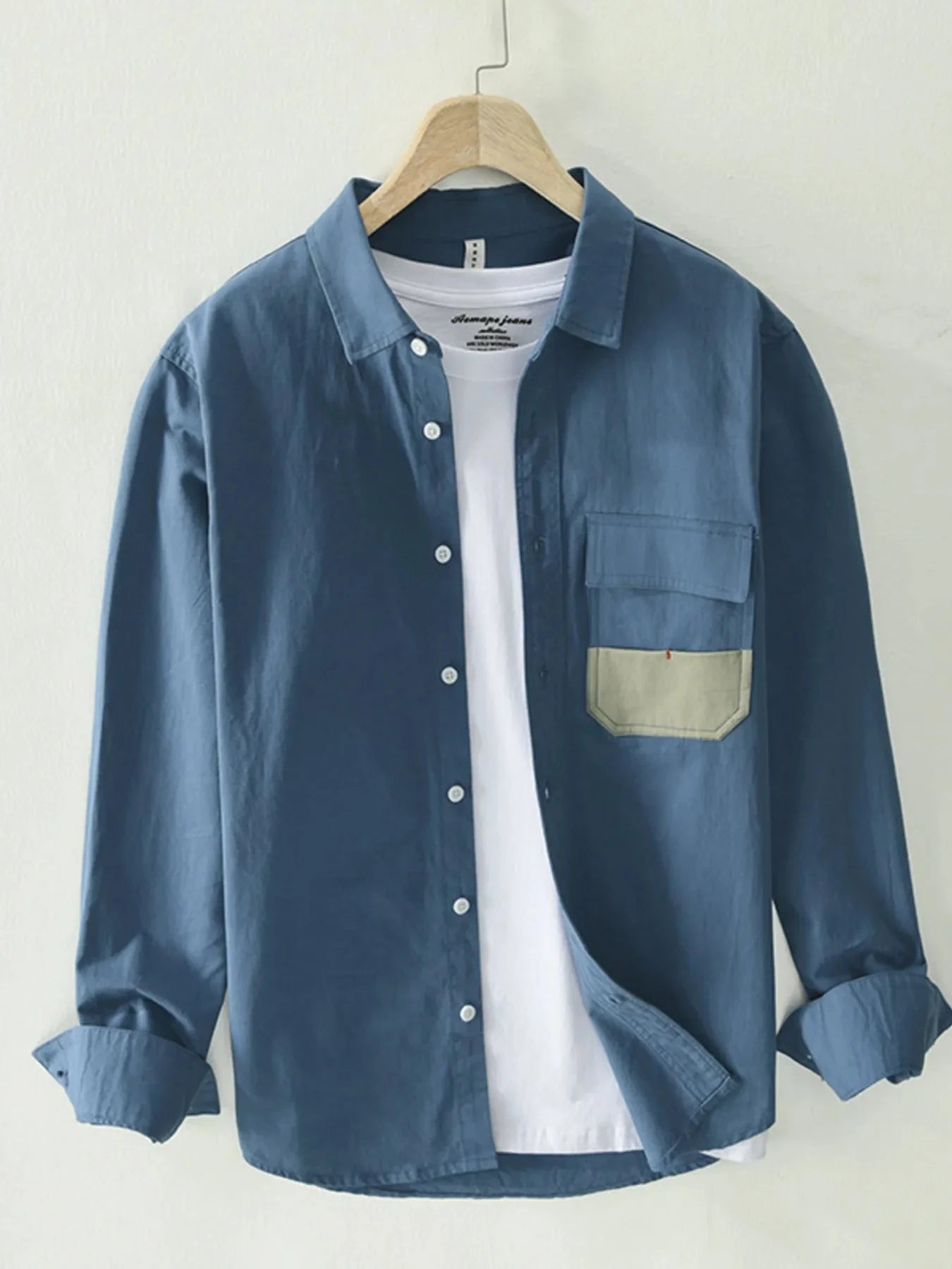 Men's Plus Size Button Up Long Sleeve Shirt Blue / M