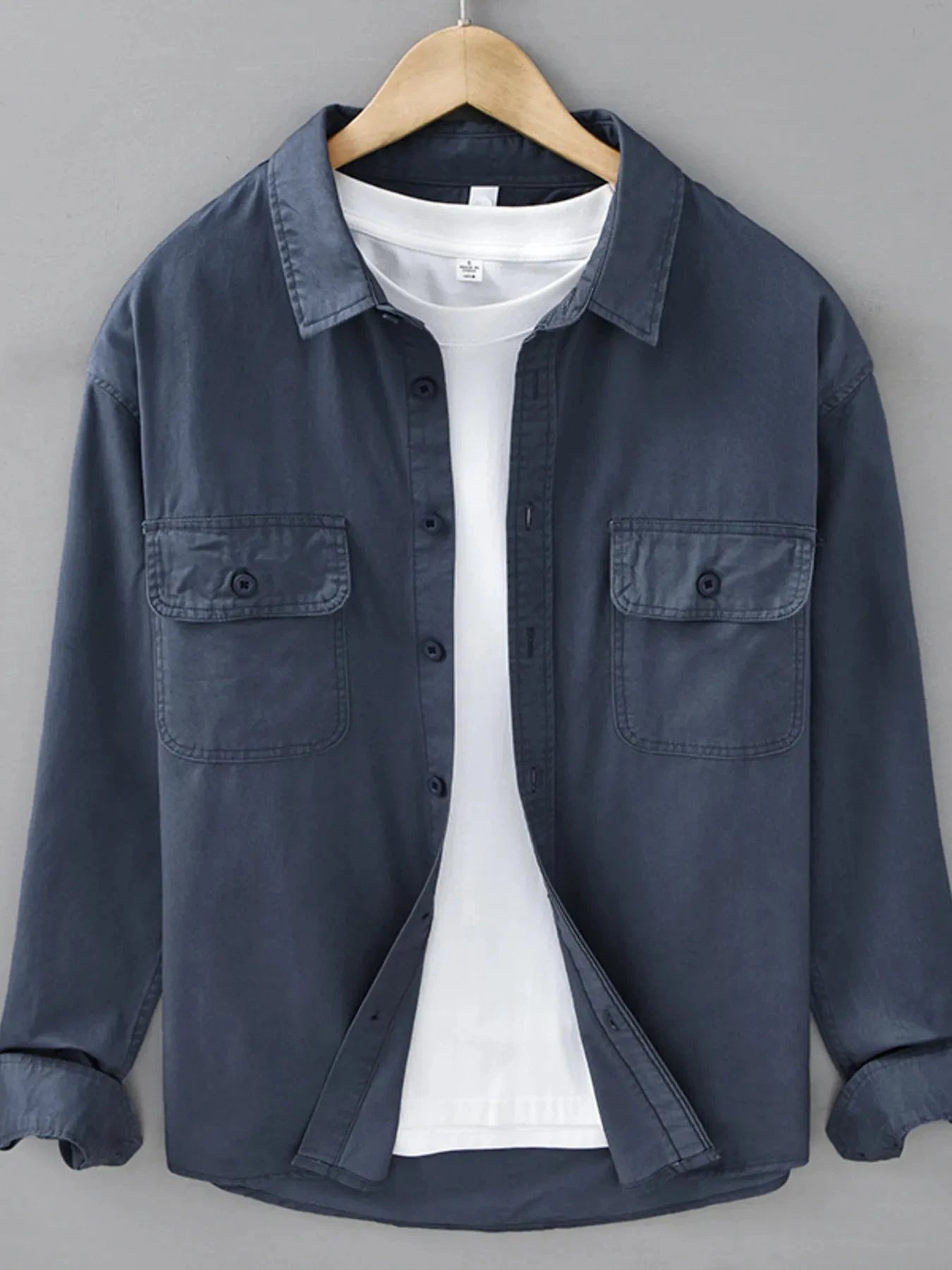 Men's Plus Size Button Up Long Sleeve Shirt Blue / M