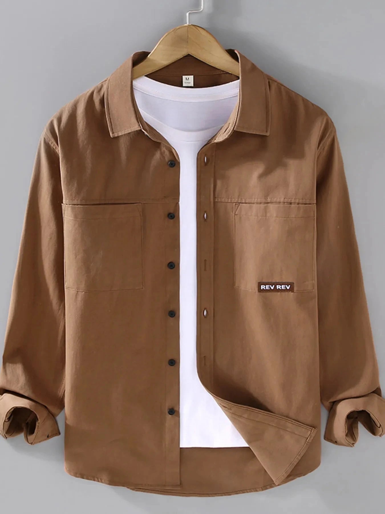 Men's Plus Size Button Up Long Sleeve Shirt Brown / M