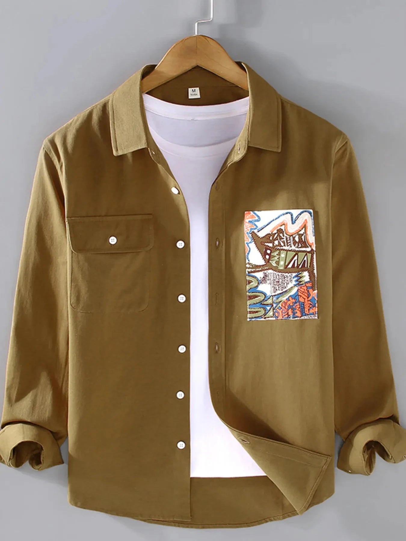 Men's Plus Size Button Up Long Sleeve Shirt Brown / M