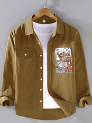 Men's Plus Size Button Up Long Sleeve Shirt Brown / M