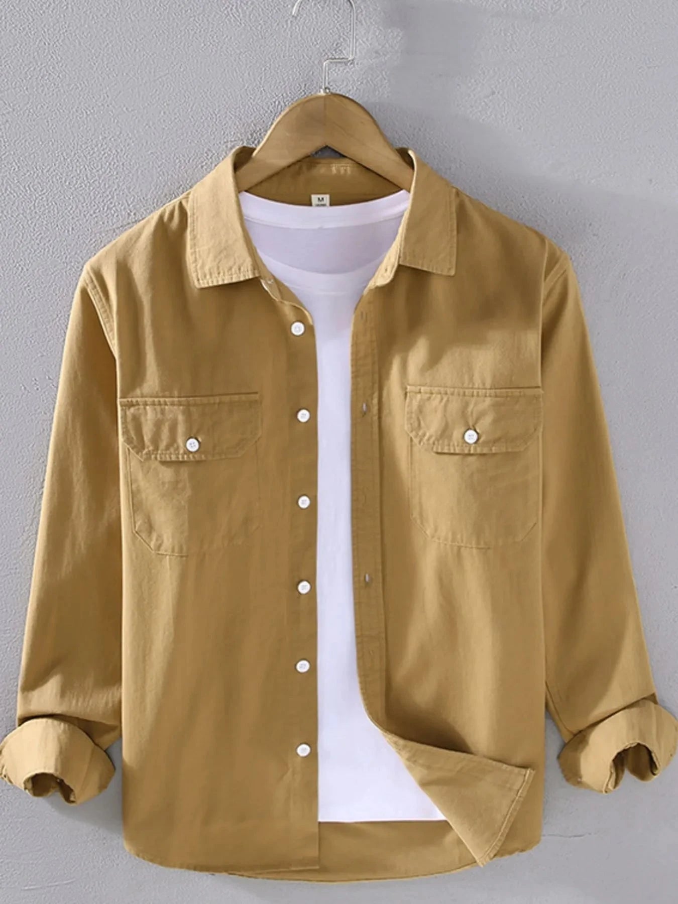 Men's Plus Size Button Up Long Sleeve Shirt Caramel / M