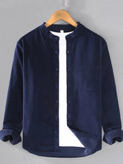 Men's Plus Size Button Up Long Sleeve Shirt Dark Blue / M
