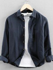 Men's Plus Size Button Up Long Sleeve Shirt Dark Blue / M