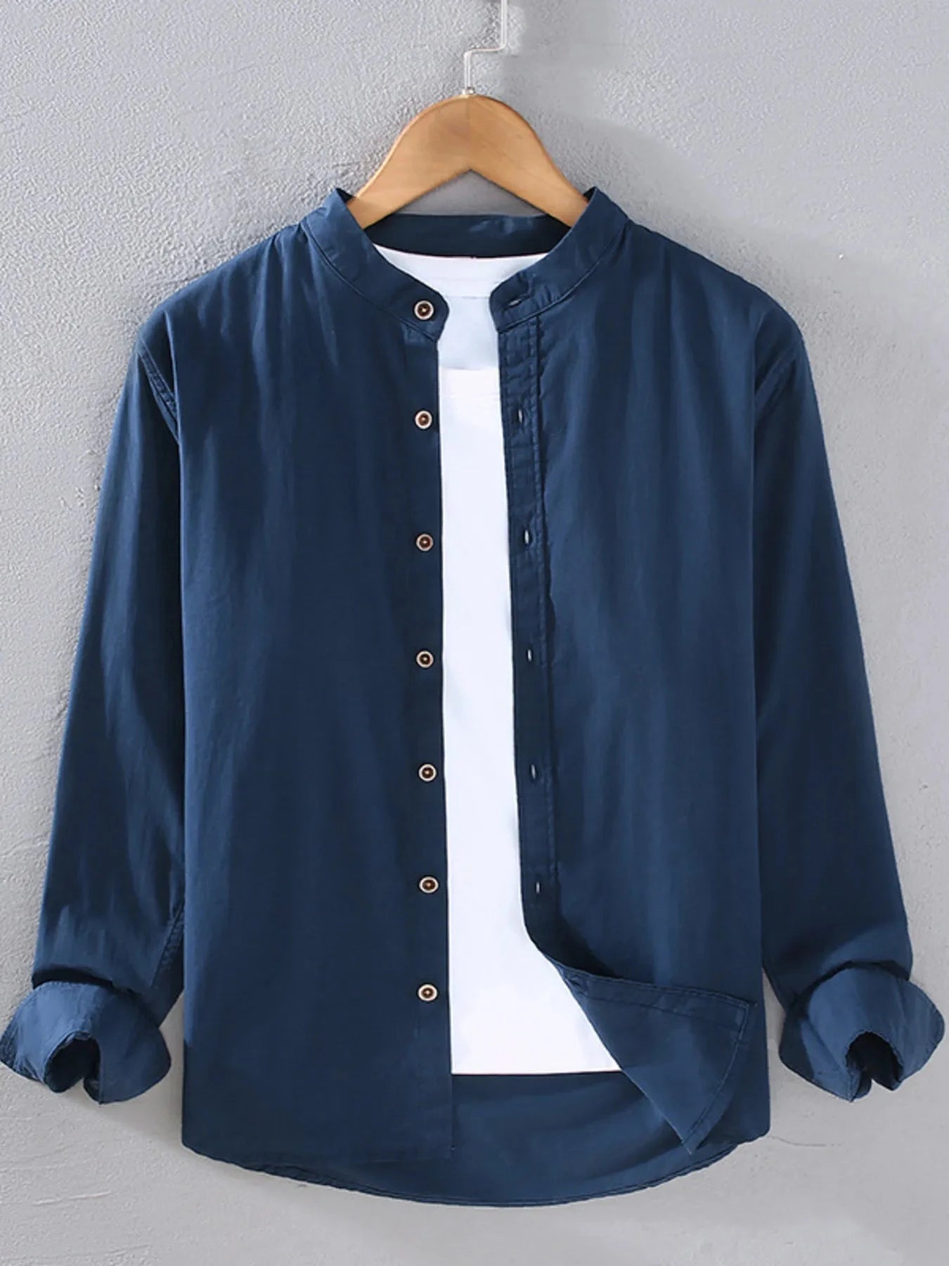 Men's Plus Size Button Up Long Sleeve Shirt Dark Blue / M