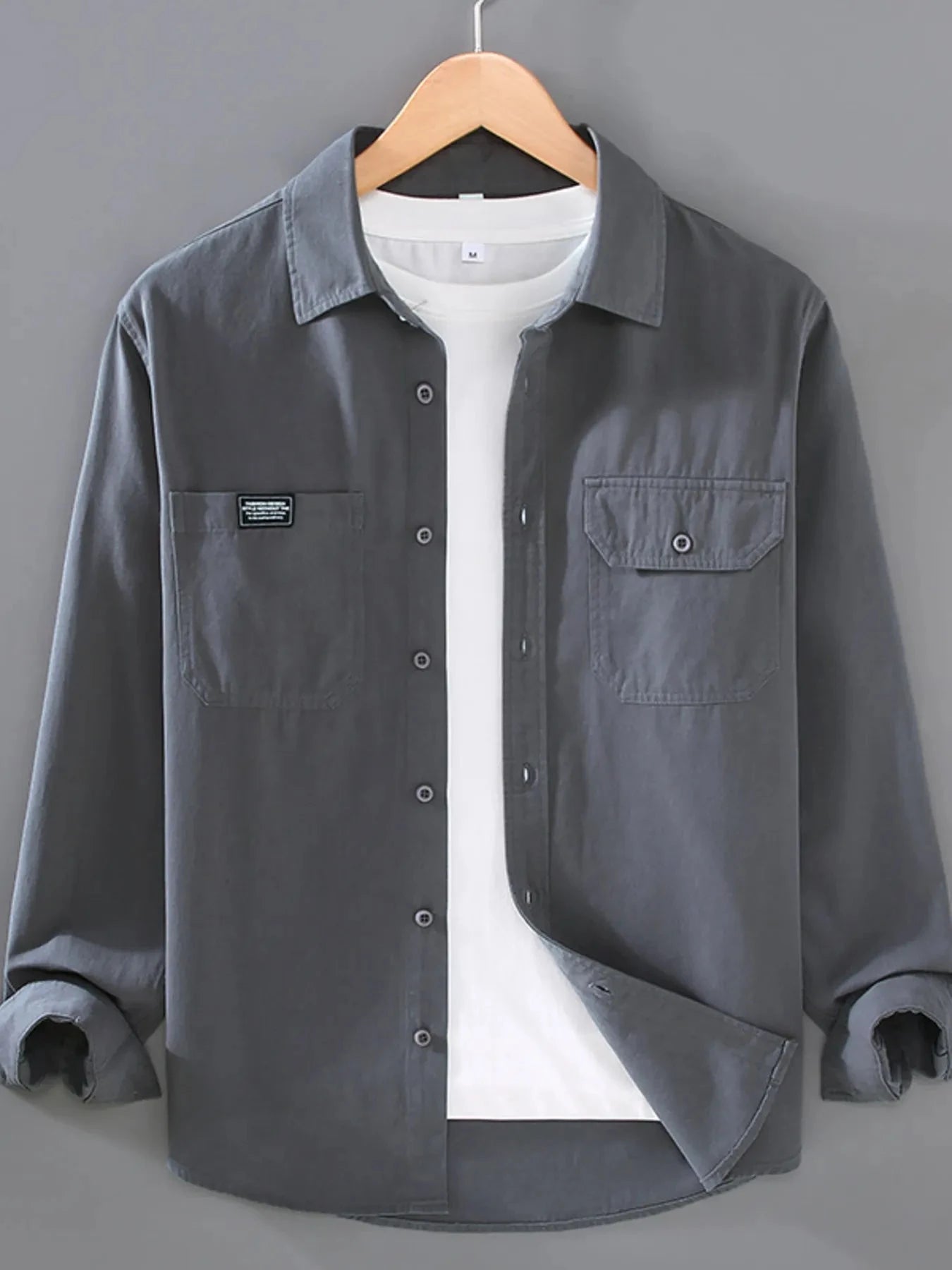 Men's Plus Size Button Up Long Sleeve Shirt Dark Gray / M