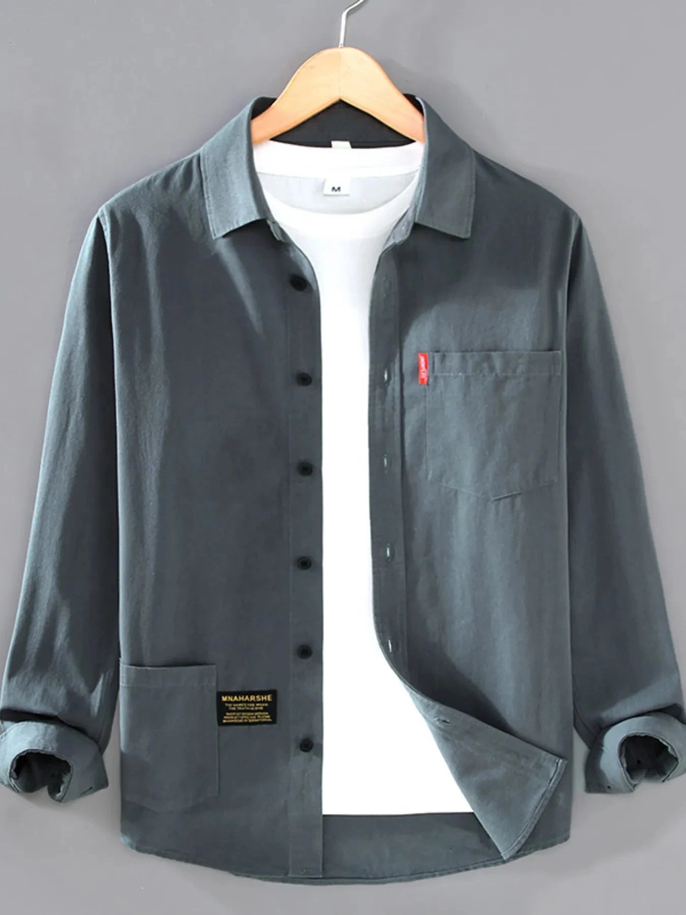 Men's Plus Size Button Up Long Sleeve Shirt Dark Gray / M