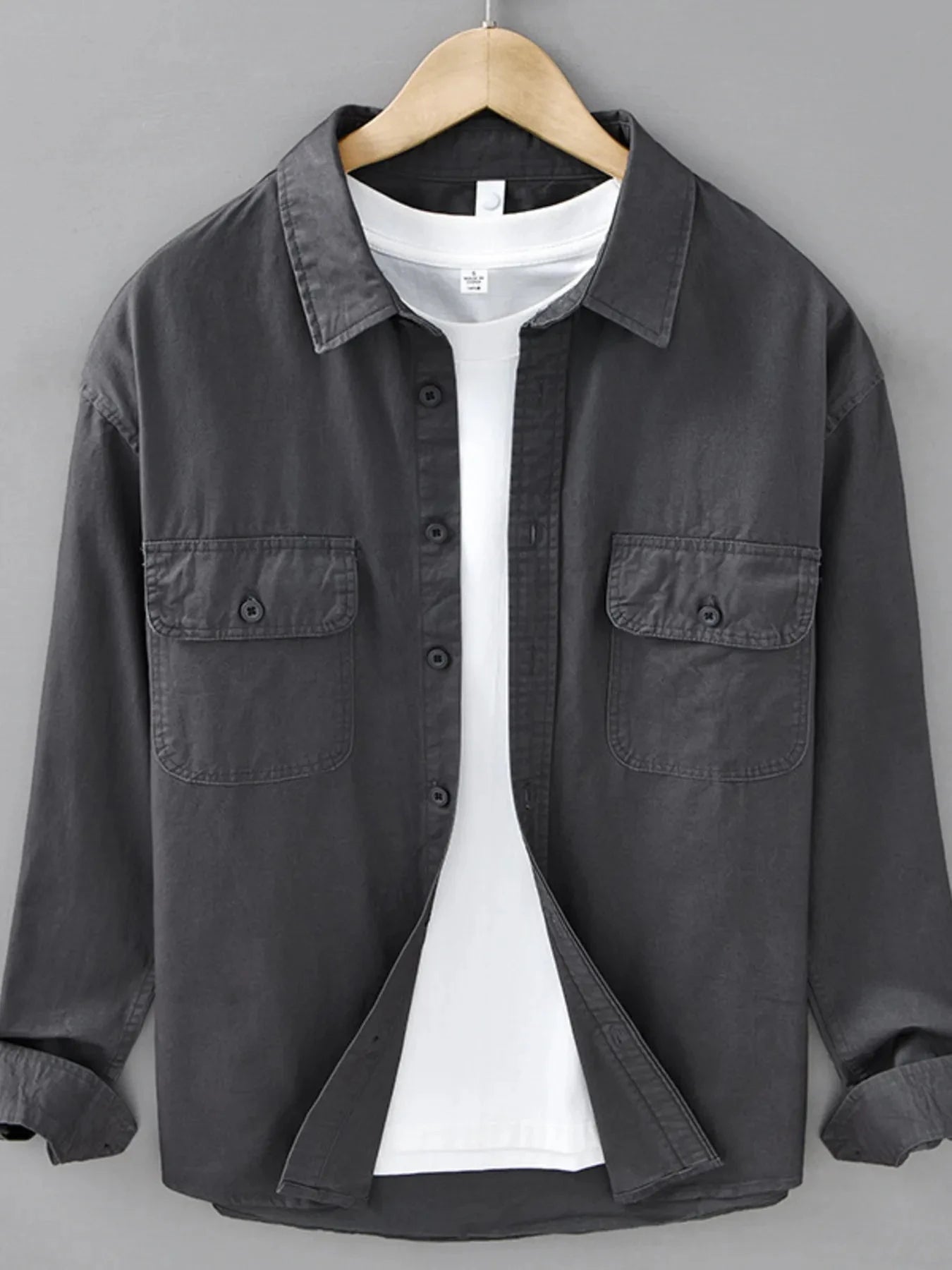 Men's Plus Size Button Up Long Sleeve Shirt Dark Gray / M