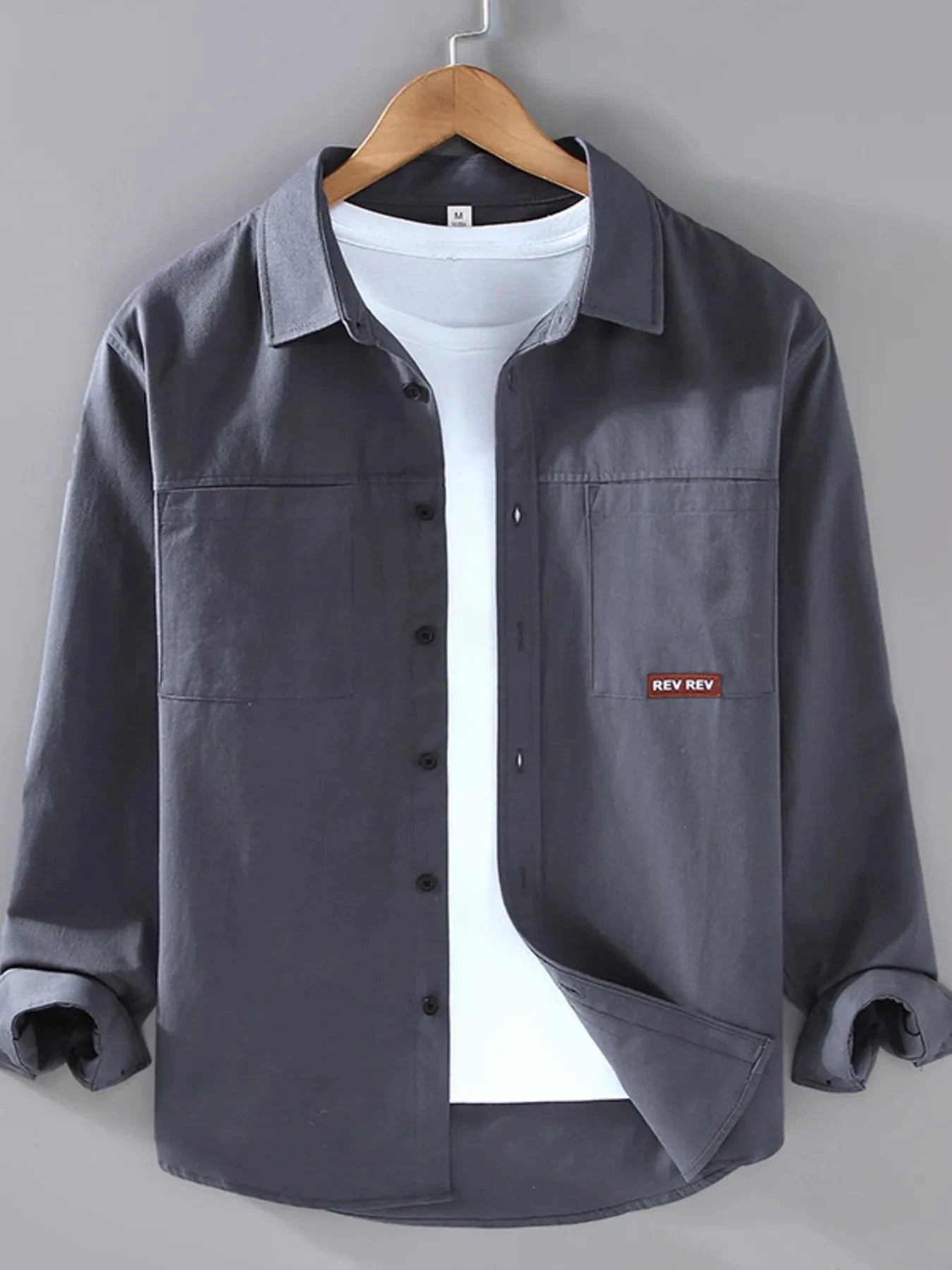 Men's Plus Size Button Up Long Sleeve Shirt Dark Gray / M