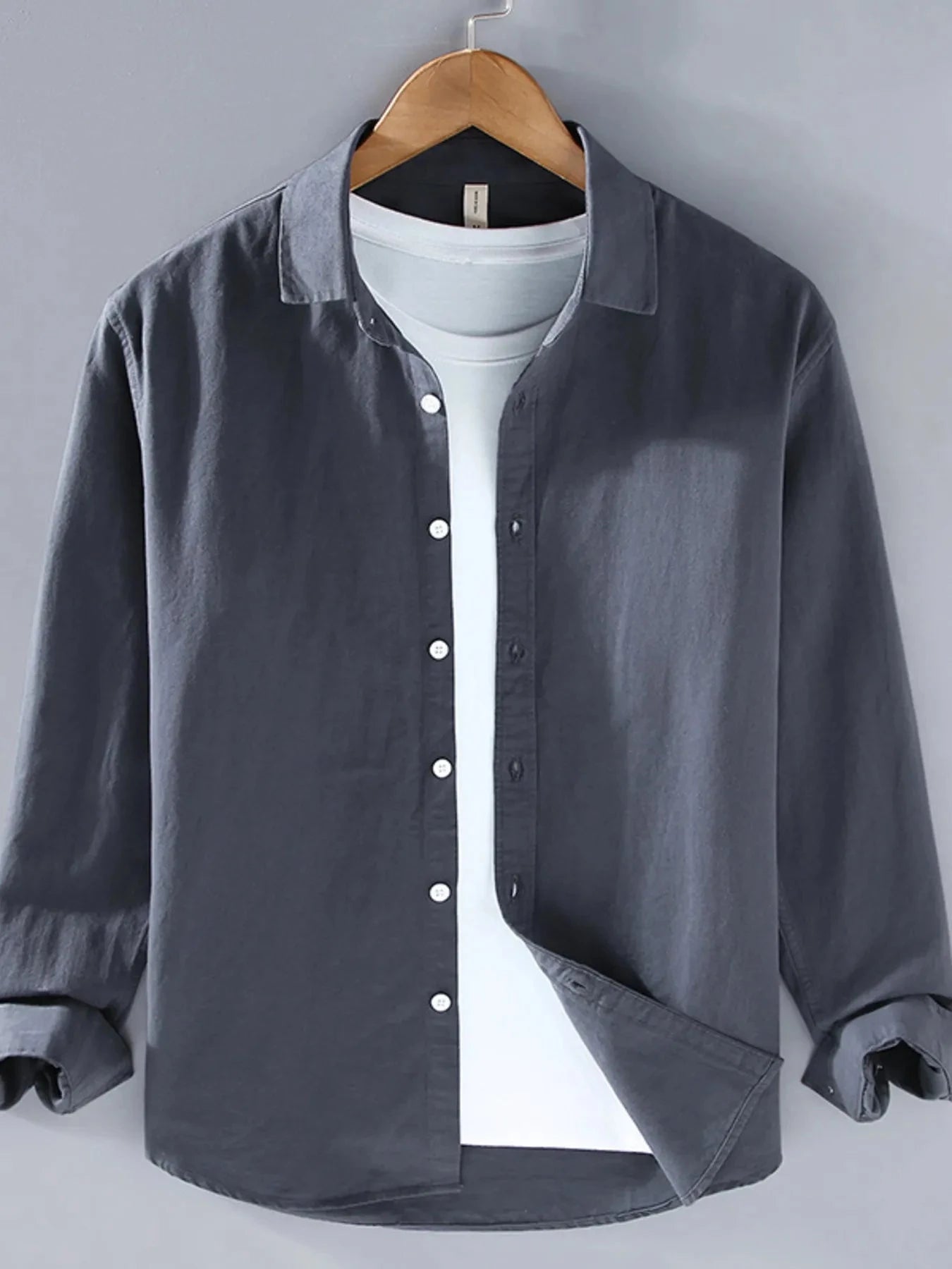 Men's Plus Size Button Up Long Sleeve Shirt Dark Gray / M