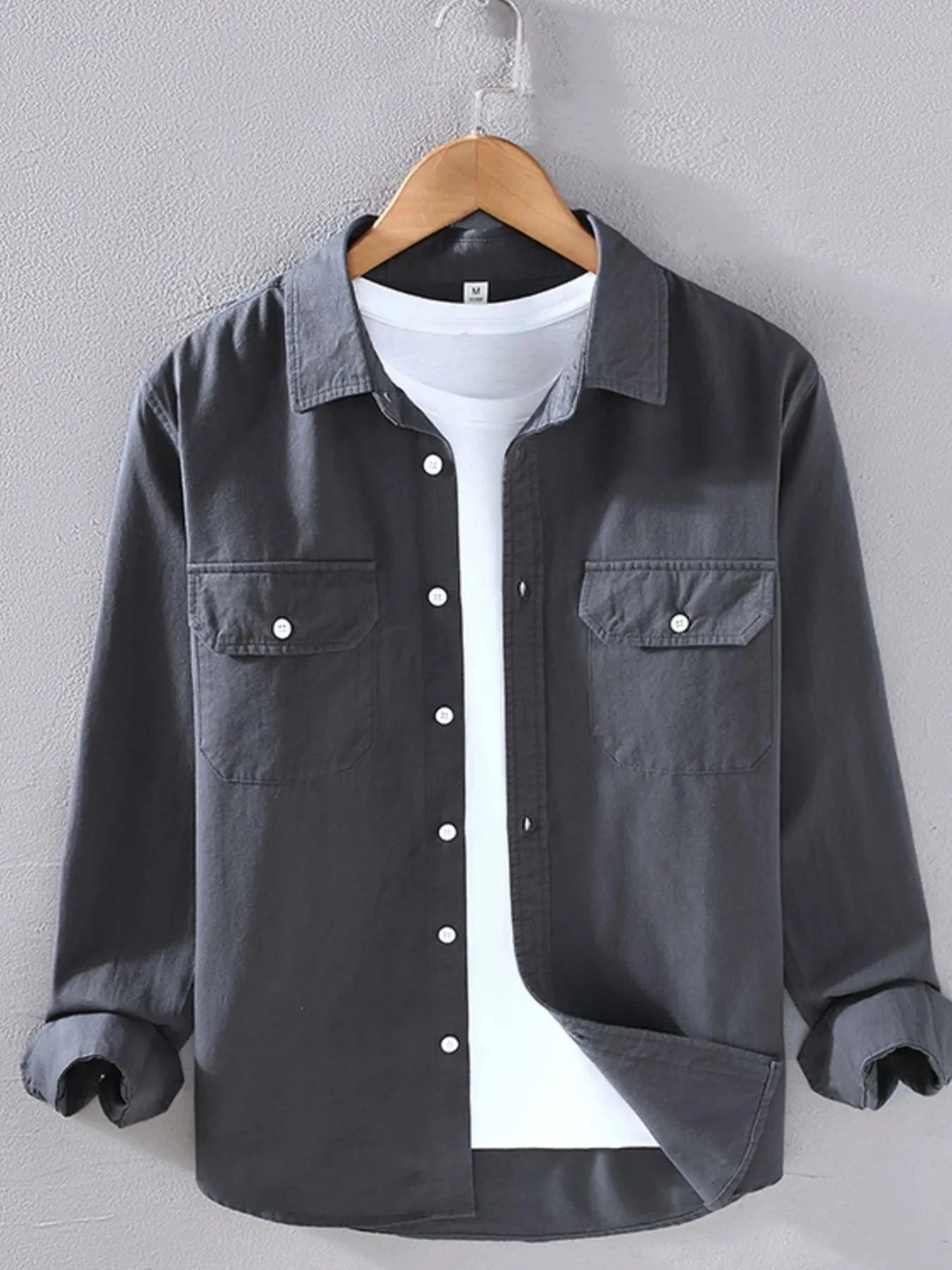 Men's Plus Size Button Up Long Sleeve Shirt Dark Gray / M