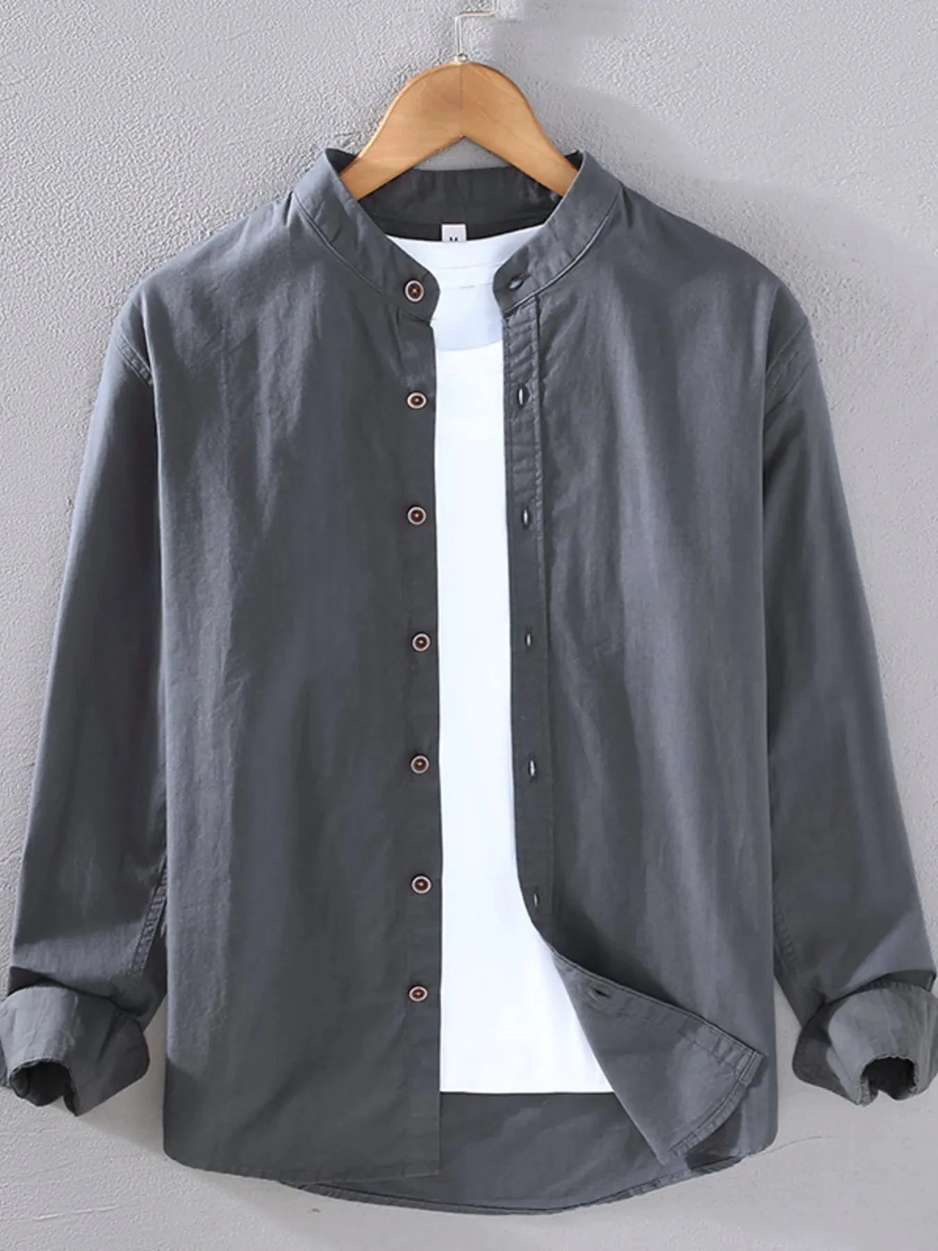 Men's Plus Size Button Up Long Sleeve Shirt Dark Gray / M