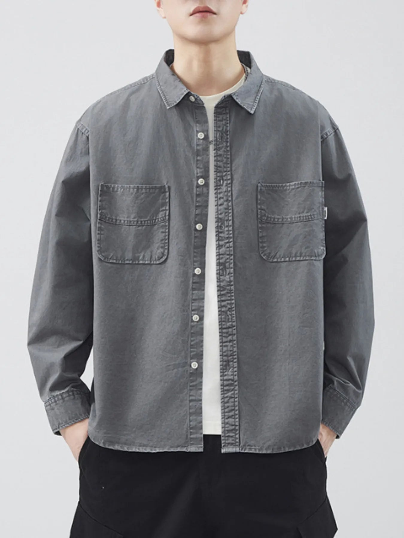 Men's Plus Size Button Up Long Sleeve Shirt Dark Gray / M