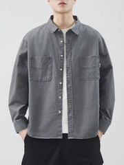 Men's Plus Size Button Up Long Sleeve Shirt Dark Gray / M