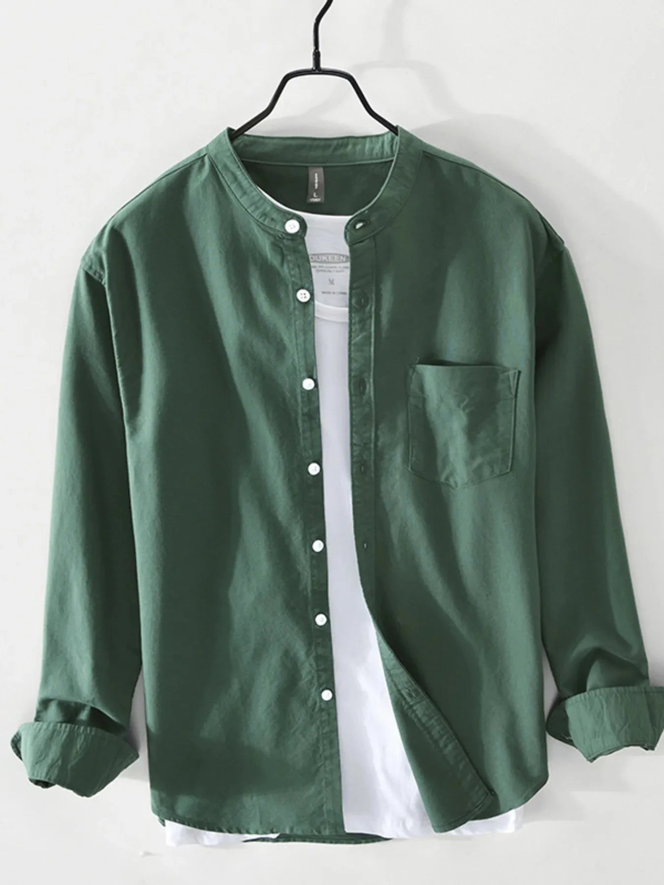Men's Plus Size Button Up Long Sleeve Shirt Dark Green / M